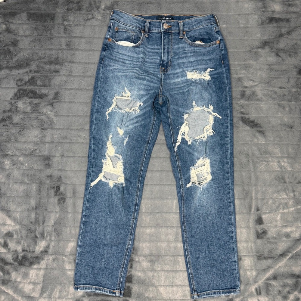 Aeropostale Stretch Mom Jeans Womens 6 Reg Blue Distressed High Rise Denim
